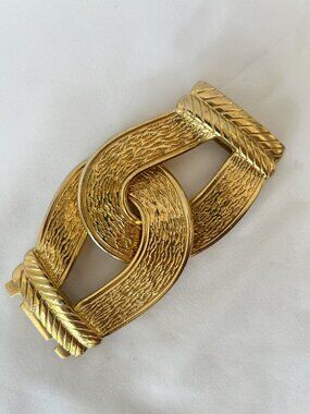 Chunky Vintage Gold Tone BELT BUCKLE Puzzle Design Signed GUTOS West Germany
